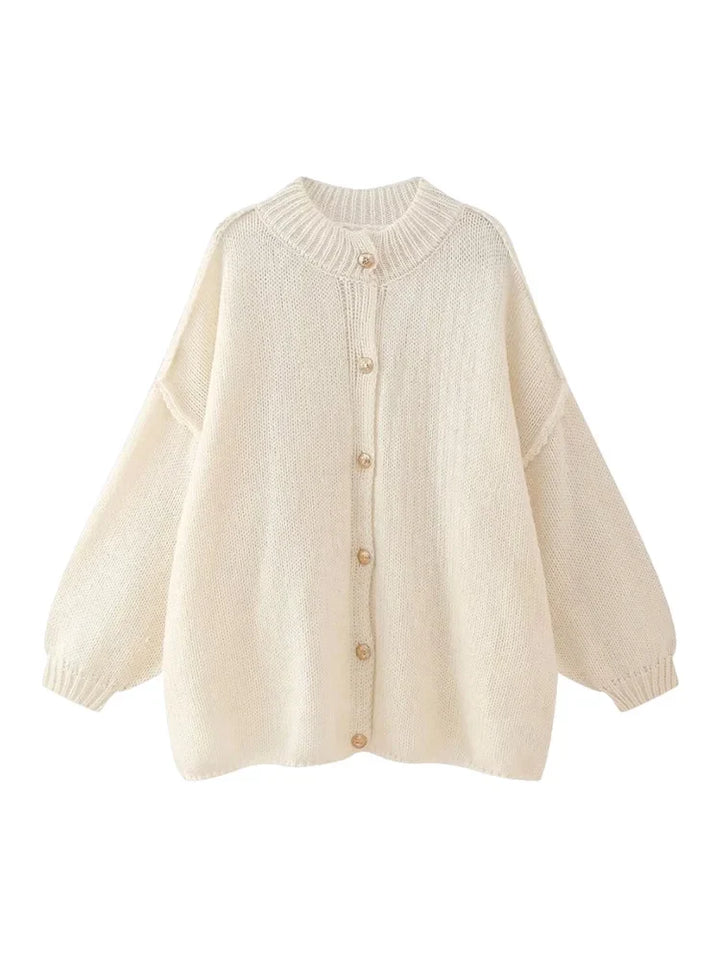 Damen Langarm Cardigan mit Rundhalsausschnitt und Rippbündchen