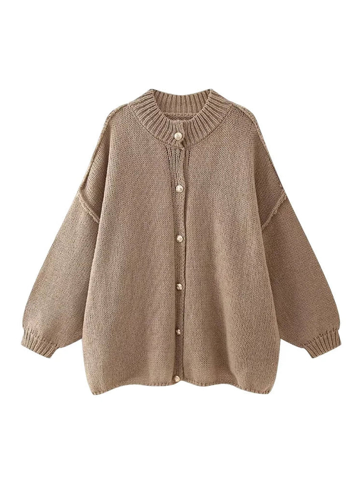 Damen Langarm Cardigan mit Rundhalsausschnitt und Rippbündchen