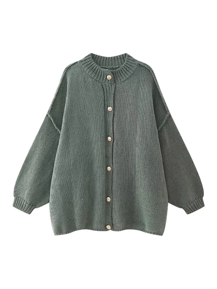 Damen Langarm Cardigan mit Rundhalsausschnitt und Rippbündchen