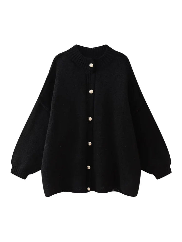 Damen Langarm Cardigan mit Rundhalsausschnitt und Rippbündchen