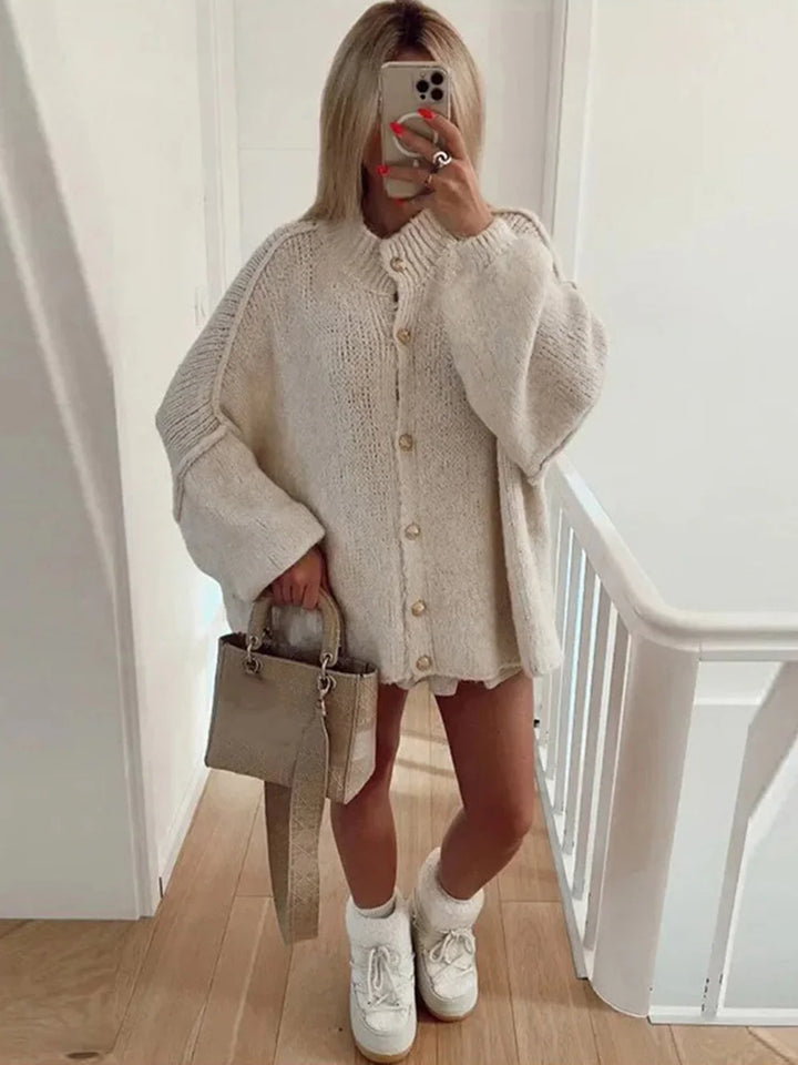 Damen Langarm Cardigan mit Rundhalsausschnitt und Rippbündchen