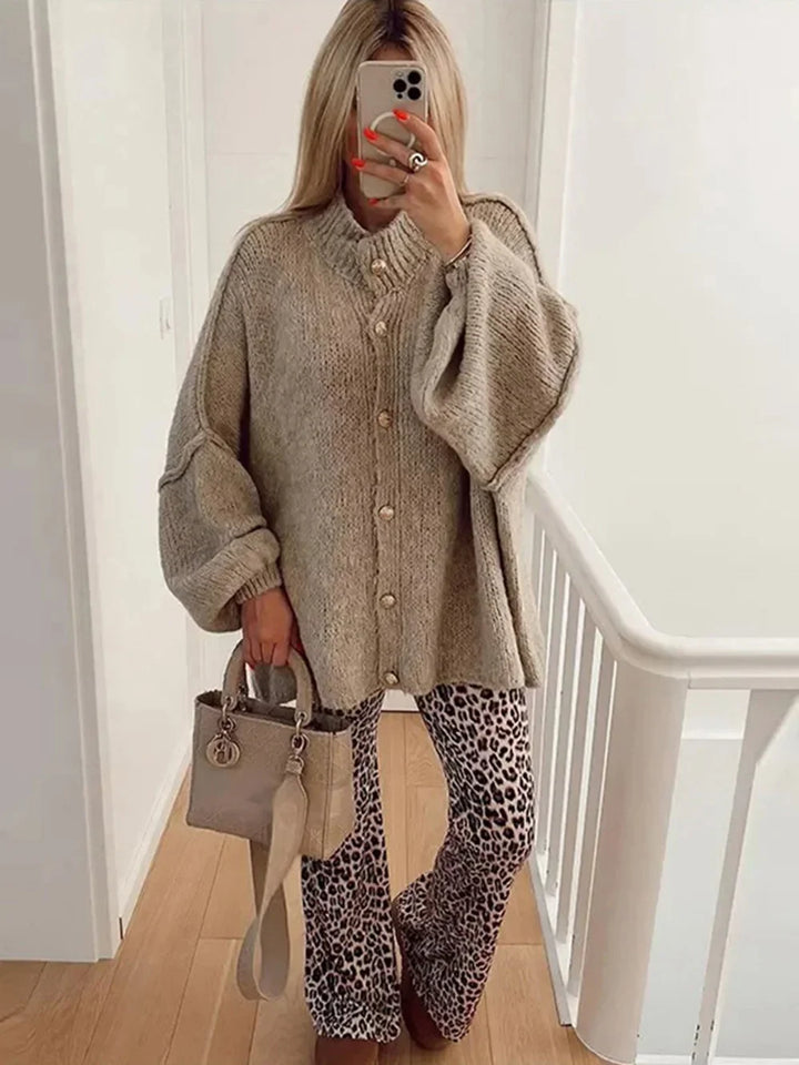 Damen Langarm Cardigan mit Rundhalsausschnitt und Rippbündchen