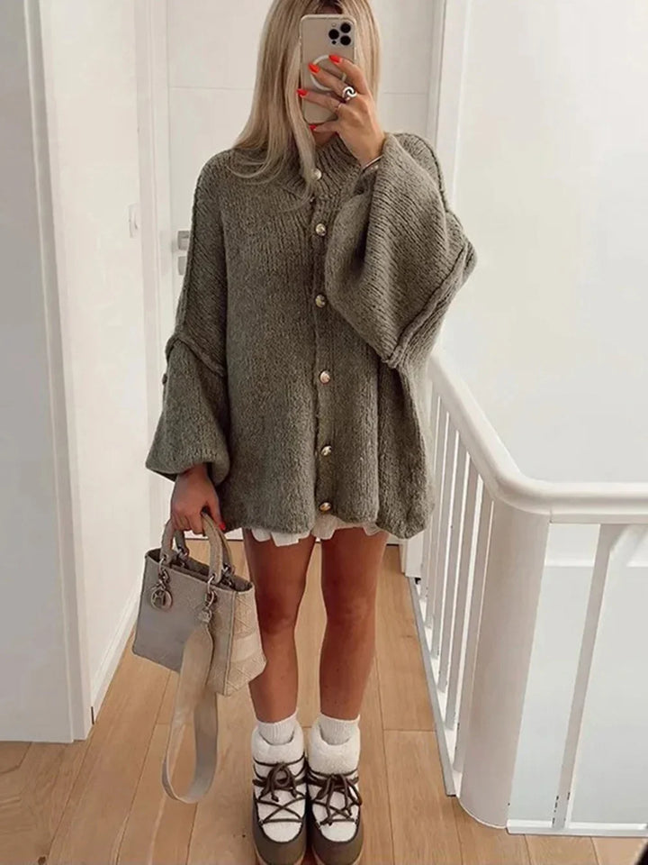 Damen Langarm Cardigan mit Rundhalsausschnitt und Rippbündchen