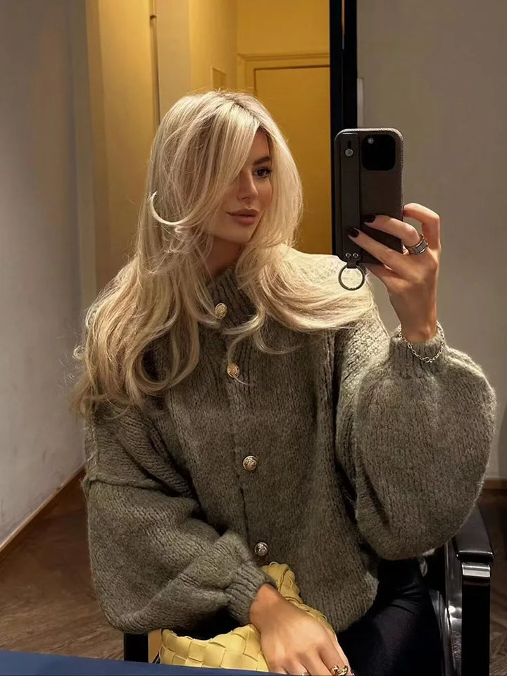 Damen Langarm Cardigan mit Rundhalsausschnitt und Rippbündchen