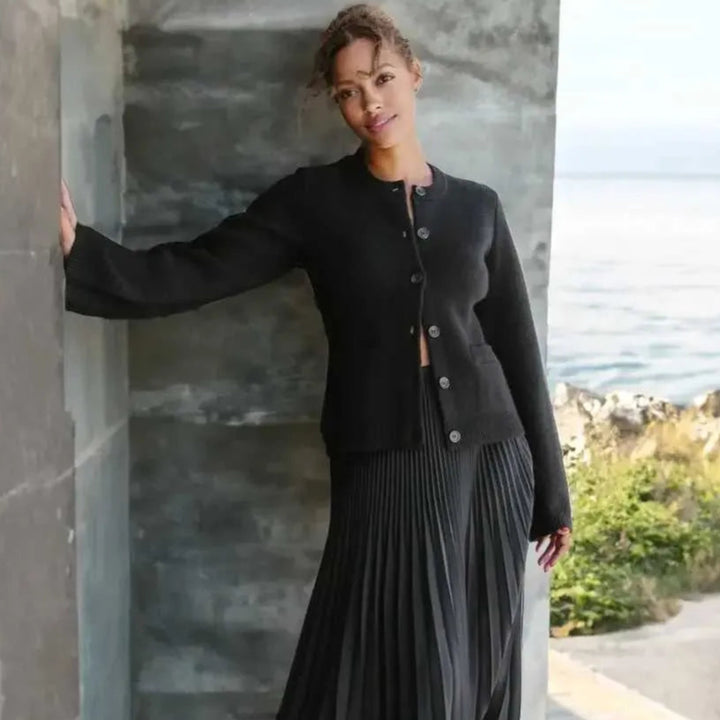 Damen-Langarm-Cardigan mit Rundhalsausschnitt und Vordertaschen