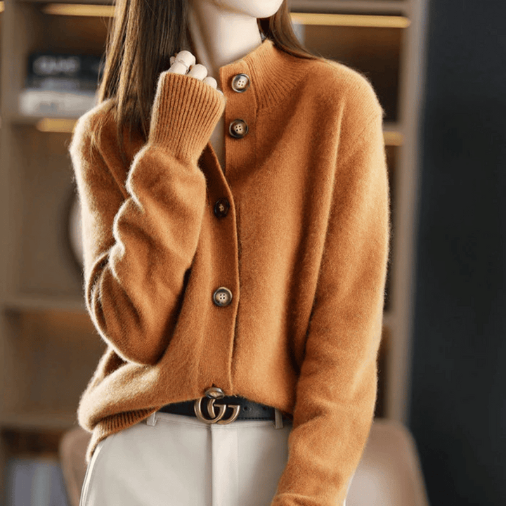Damen Langarm Cardigan mit Stehkragen und Rippbündchen