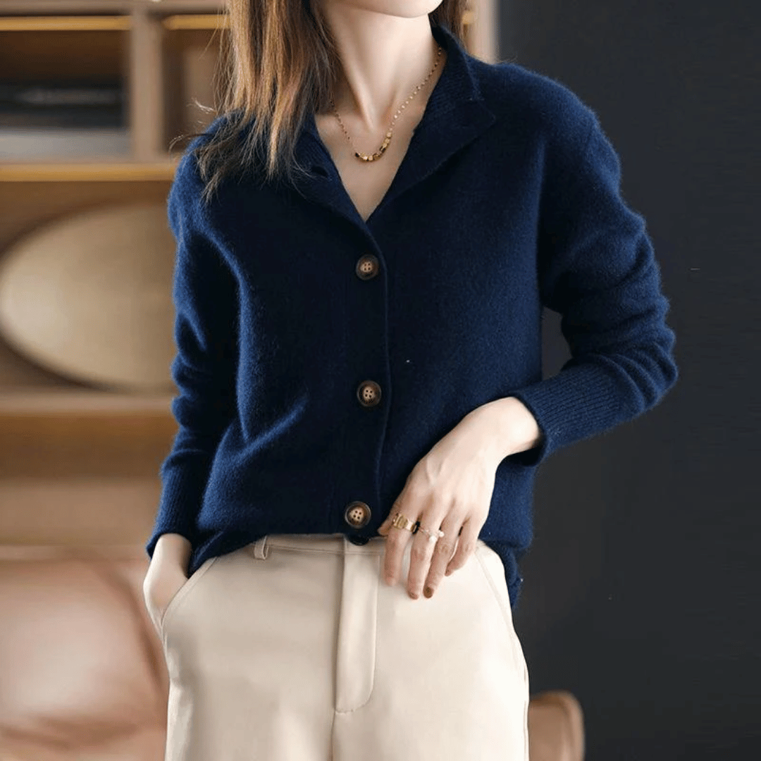 Damen Langarm Cardigan mit Stehkragen und Rippbündchen