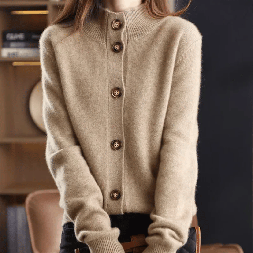 Damen Langarm Cardigan mit Stehkragen und Rippbündchen