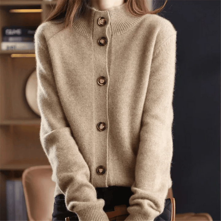 Damen Langarm Cardigan mit Stehkragen und Rippbündchen