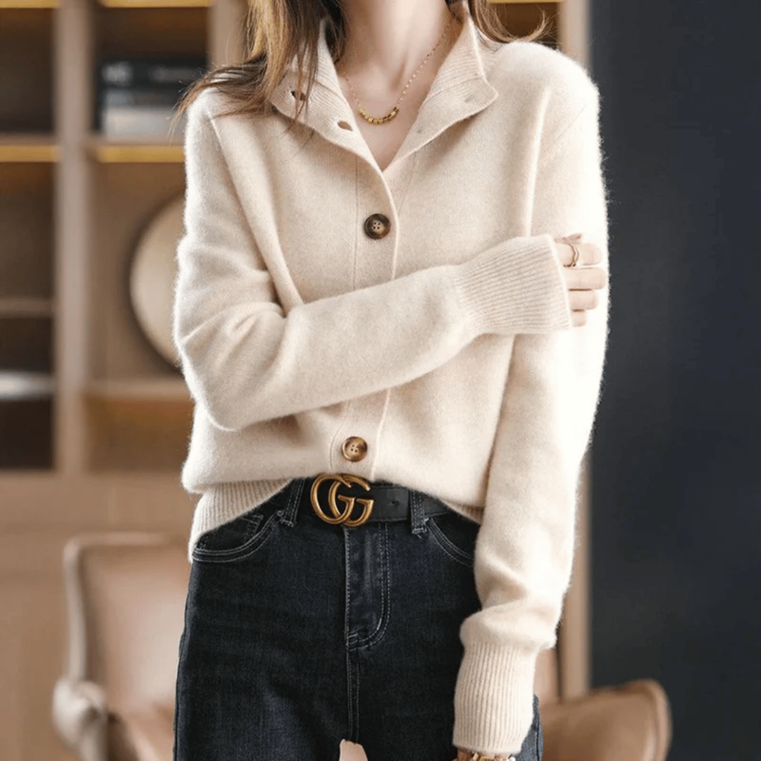 Damen Langarm Cardigan mit Stehkragen und Rippbündchen