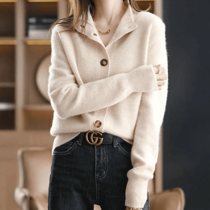 Damen Langarm Cardigan mit Stehkragen und Rippbündchen