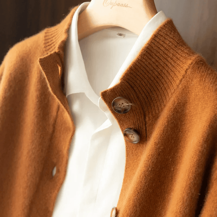 Damen Langarm Cardigan mit Stehkragen und Rippbündchen