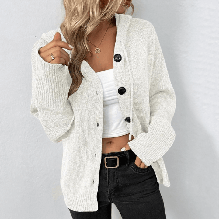Damen Langarm-Hoodie Cardigan mit Knopfleiste und Rippbündchen
