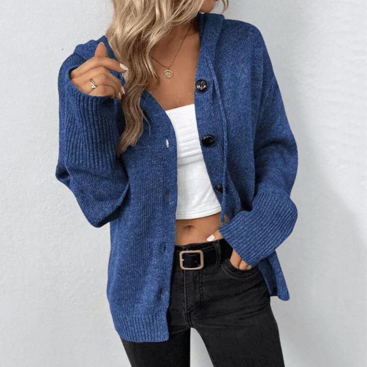 Damen Langarm-Hoodie Cardigan mit Knopfleiste und Rippbündchen