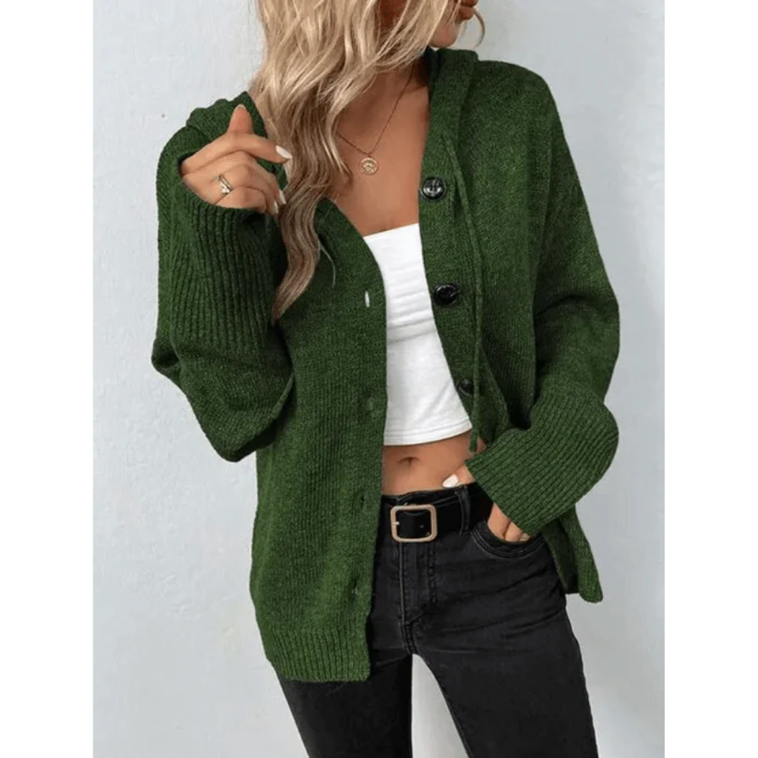 Damen Langarm-Hoodie Cardigan mit Knopfleiste und Rippbündchen