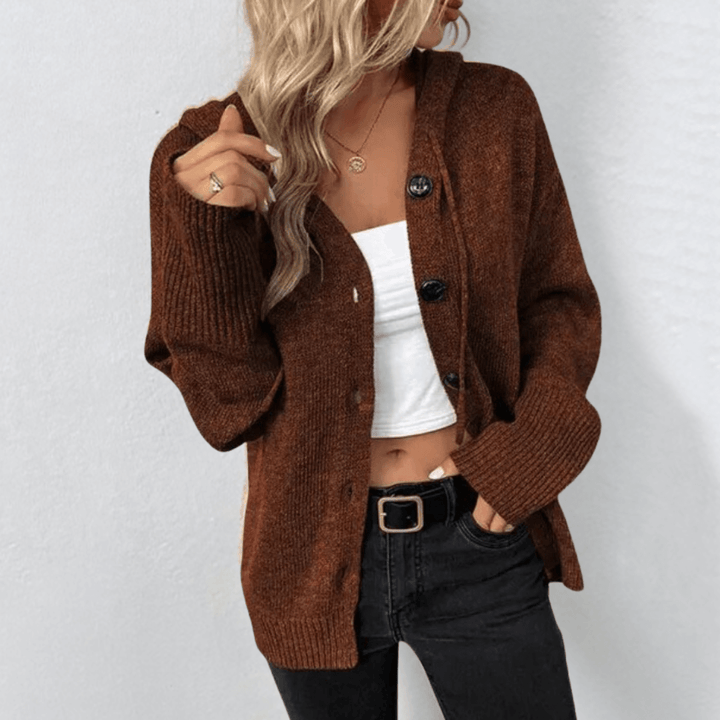 Damen Langarm-Hoodie Cardigan mit Knopfleiste und Rippbündchen