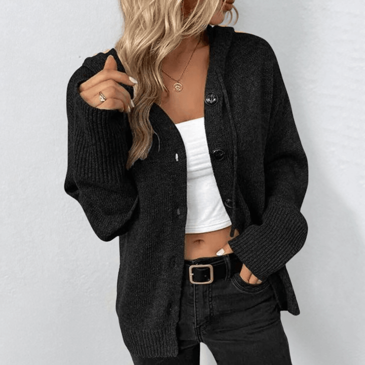 Damen Langarm-Hoodie Cardigan mit Knopfleiste und Rippbündchen