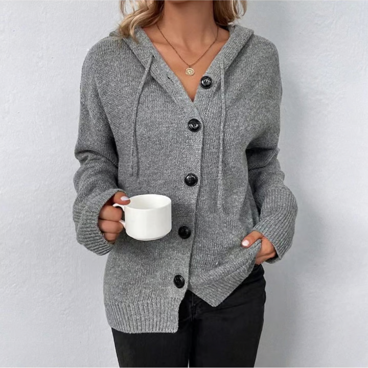 Damen Langarm-Hoodie Cardigan mit Knopfleiste und Rippbündchen