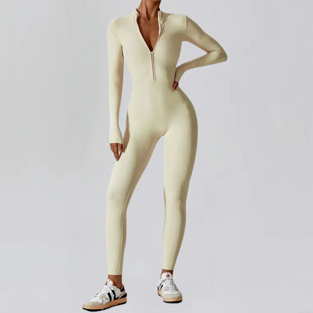 Damen Langarm-Jumpsuit mit Halbzip und Stehkragen