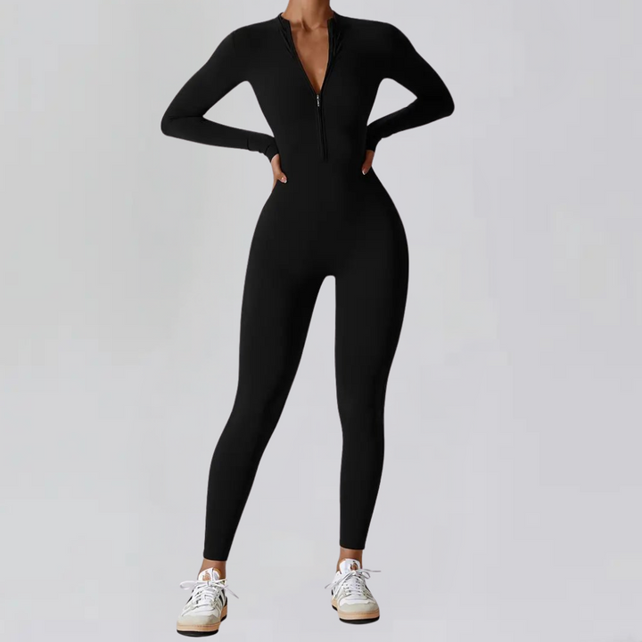 Damen Langarm-Jumpsuit mit Halbzip und Stehkragen