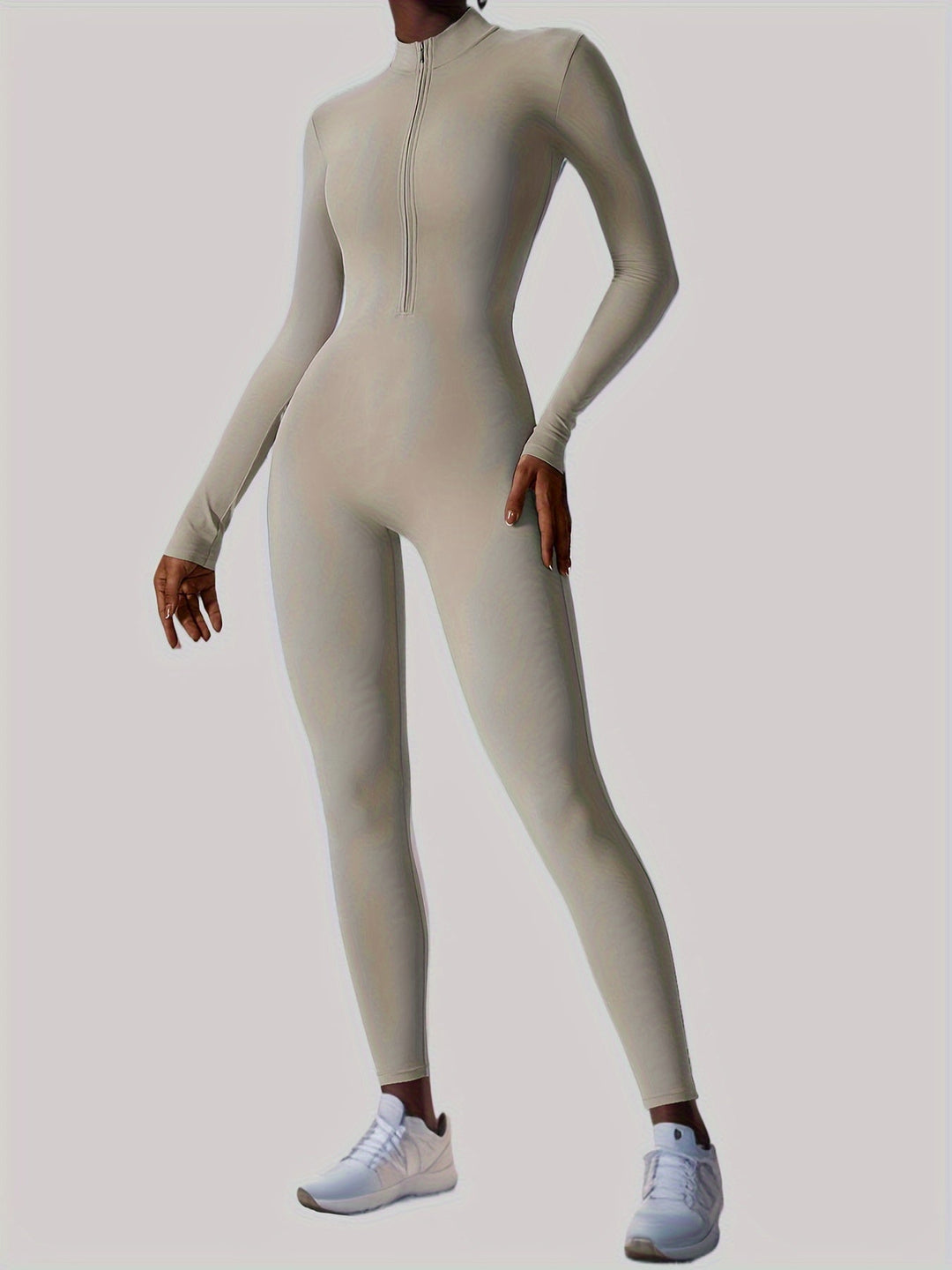Damen Langarm-Jumpsuit mit Halbzip und Stehkragen