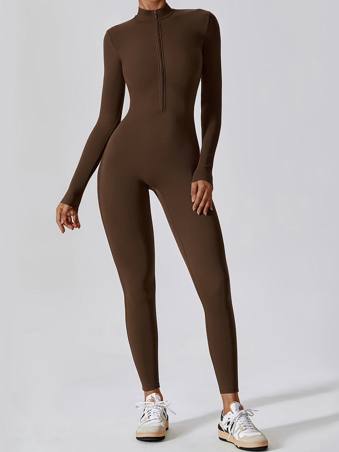 Damen Langarm-Jumpsuit mit Halbzip und Stehkragen