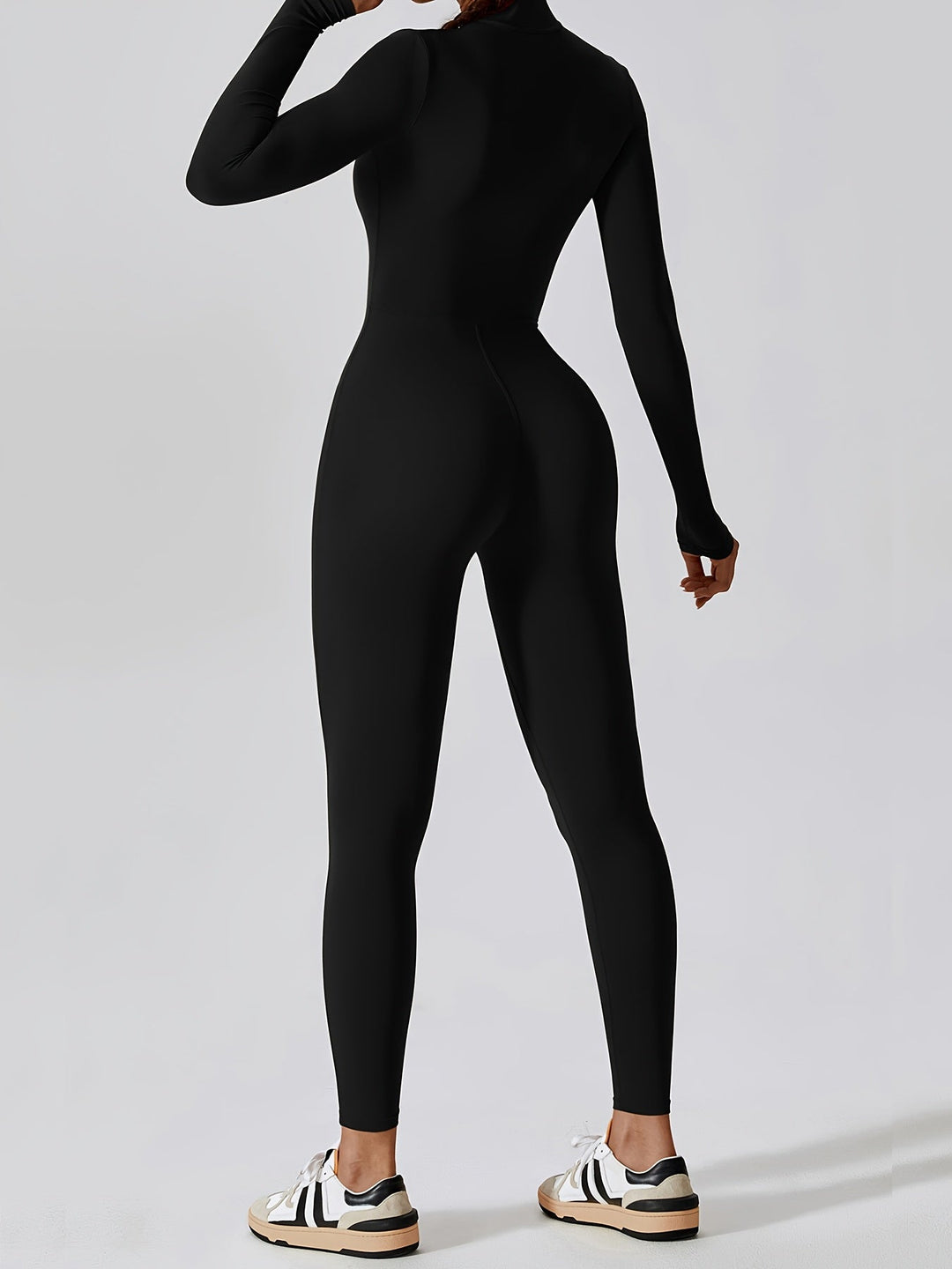 Damen Langarm-Jumpsuit mit Halbzip und Stehkragen