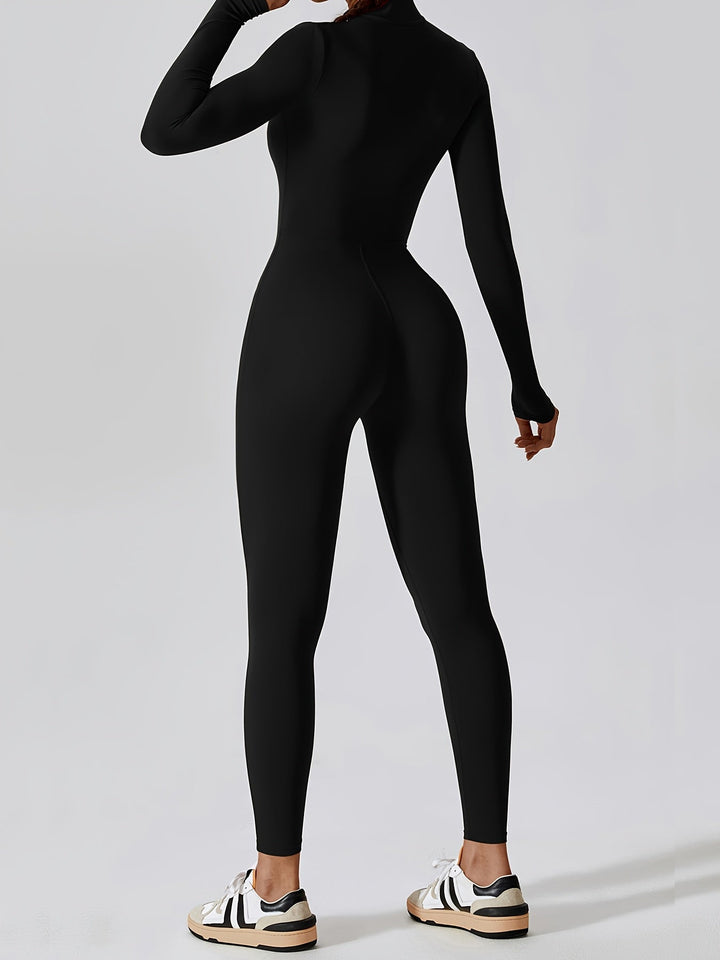 Damen Langarm-Jumpsuit mit Halbzip und Stehkragen