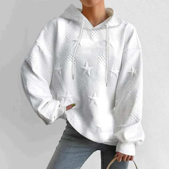 Damen Langarm-Kapuzenpullover mit Sternprägung und Rippbündchen