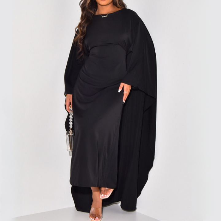 Damen Langarm-Maxikleid mit drapierten Ärmeln und Cape-Rückenteil