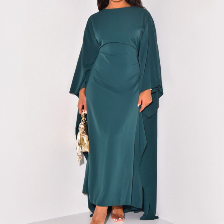 Damen Langarm-Maxikleid mit drapierten Ärmeln und Cape-Rückenteil