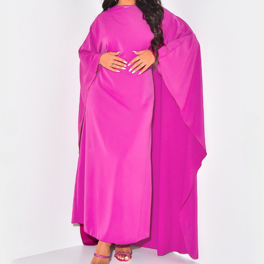 Damen Langarm-Maxikleid mit drapierten Ärmeln und Cape-Rückenteil
