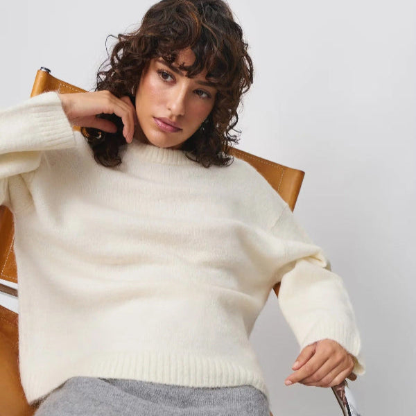Damen-Langarm-Pullover mit geripptem Rundhalsausschnitt