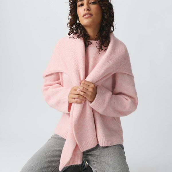Damen-Langarm-Pullover mit geripptem Rundhalsausschnitt