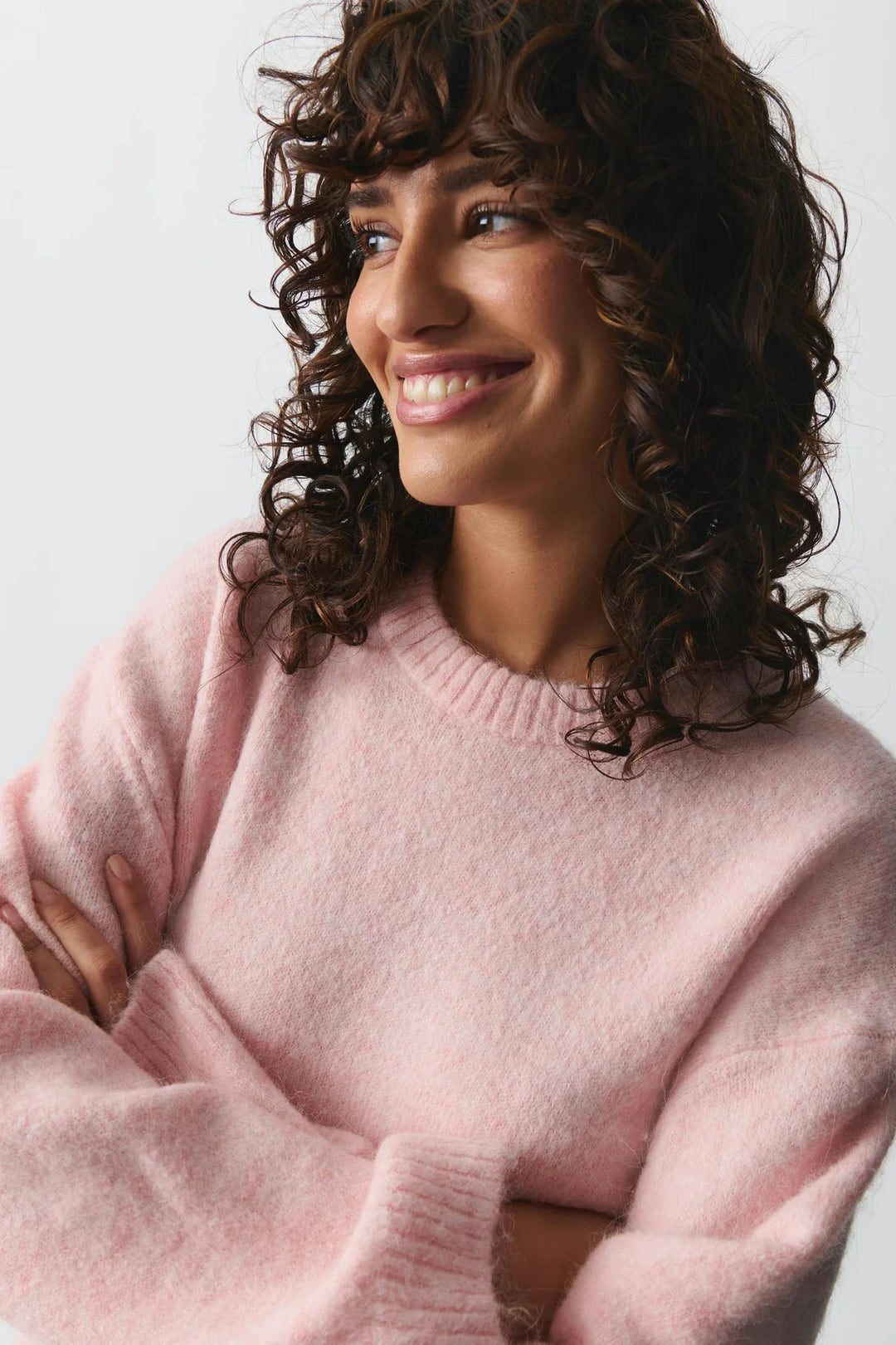 Damen-Langarm-Pullover mit geripptem Rundhalsausschnitt