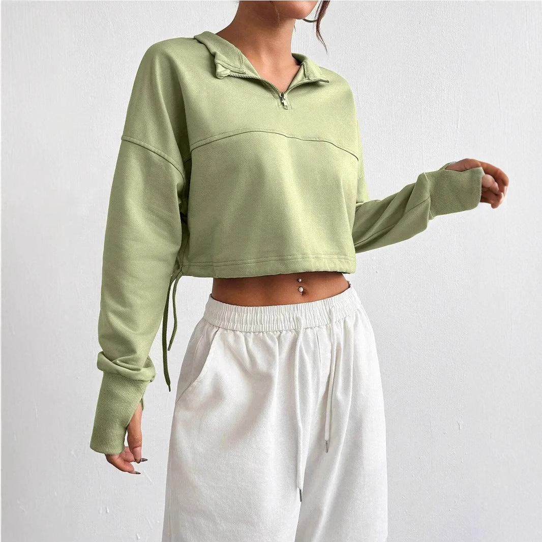 Damen-Langarm-Pullover mit Stehkragen und halbem Frontreißverschluss