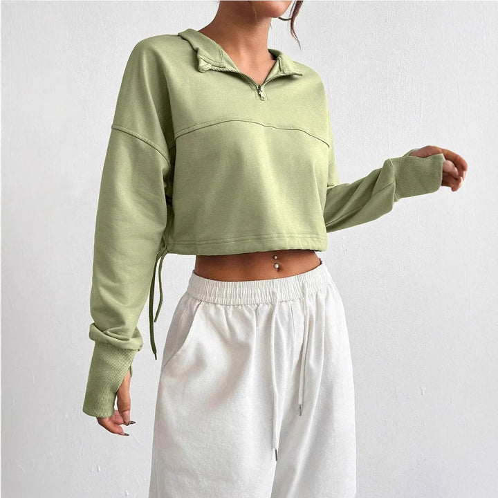 Damen-Langarm-Pullover mit Stehkragen und halbem Frontreißverschluss