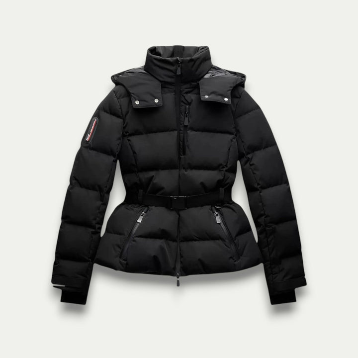 Damen Langarm-Steppjacke mit Gürtel und Reißverschlusstaschen