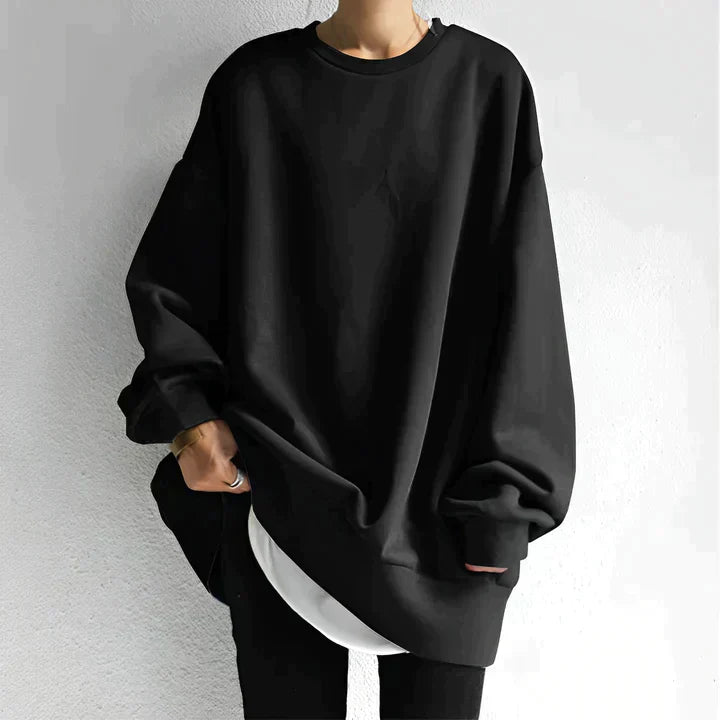 Damen Langarm Sweatshirt mit Rundhalsausschnitt und Rippbund