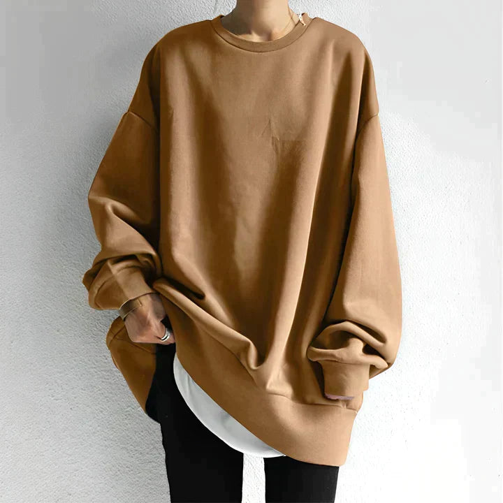 Damen Langarm Sweatshirt mit Rundhalsausschnitt und Rippbund