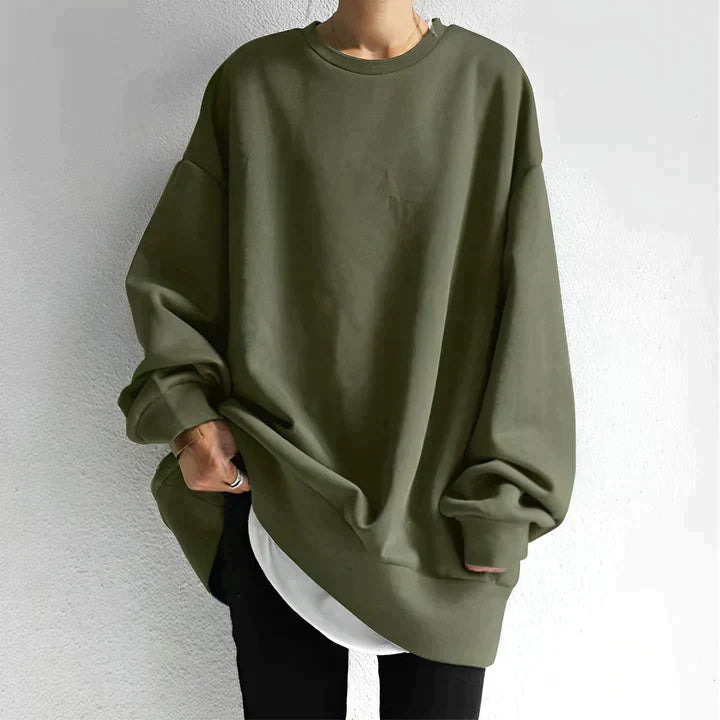 Damen Langarm Sweatshirt mit Rundhalsausschnitt und Rippbund