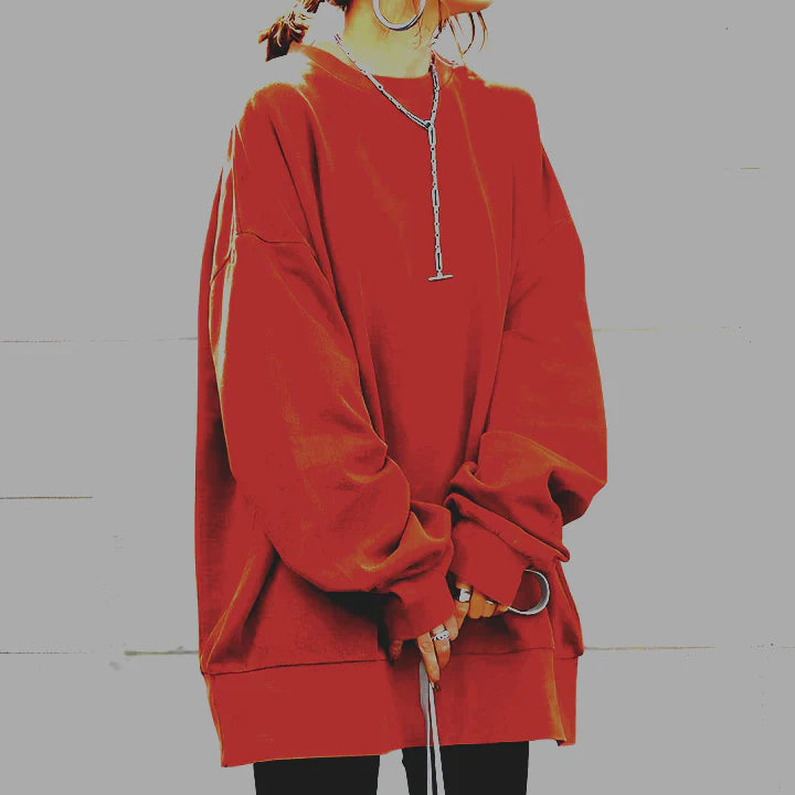 Damen Langarm Sweatshirt mit Rundhalsausschnitt und Rippbund