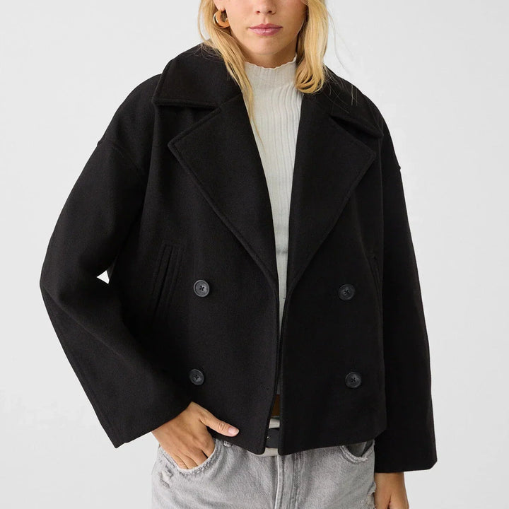 Damen Langarmjacke mit breiten Revers und Leistentaschen