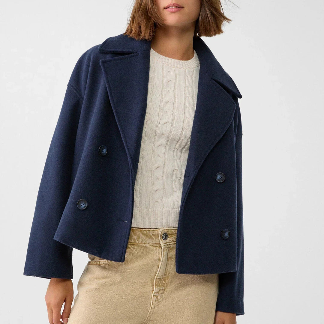 Damen Langarmjacke mit breiten Revers und Leistentaschen