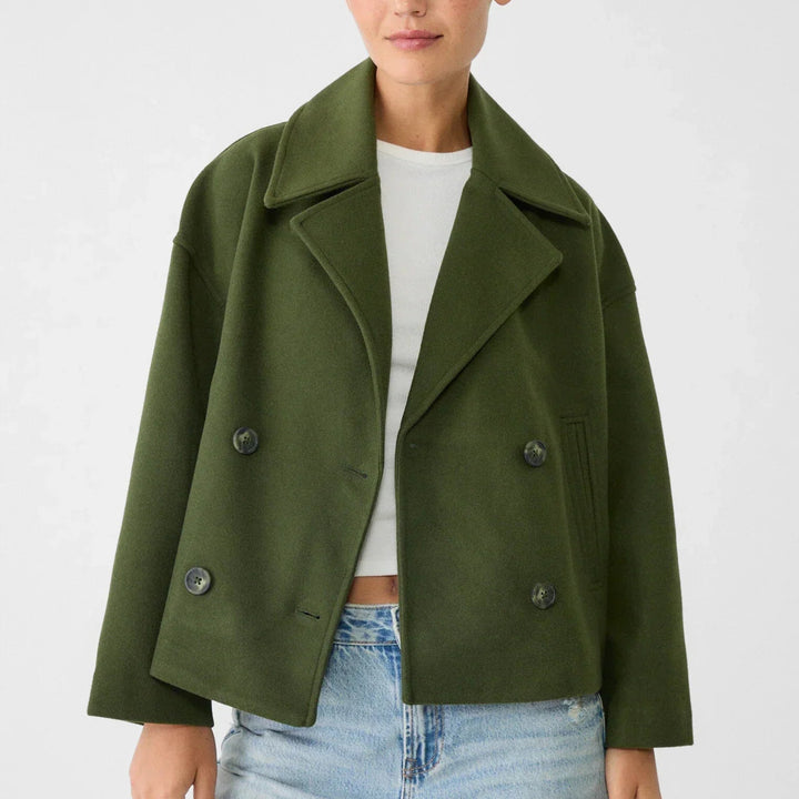Damen Langarmjacke mit breiten Revers und Leistentaschen