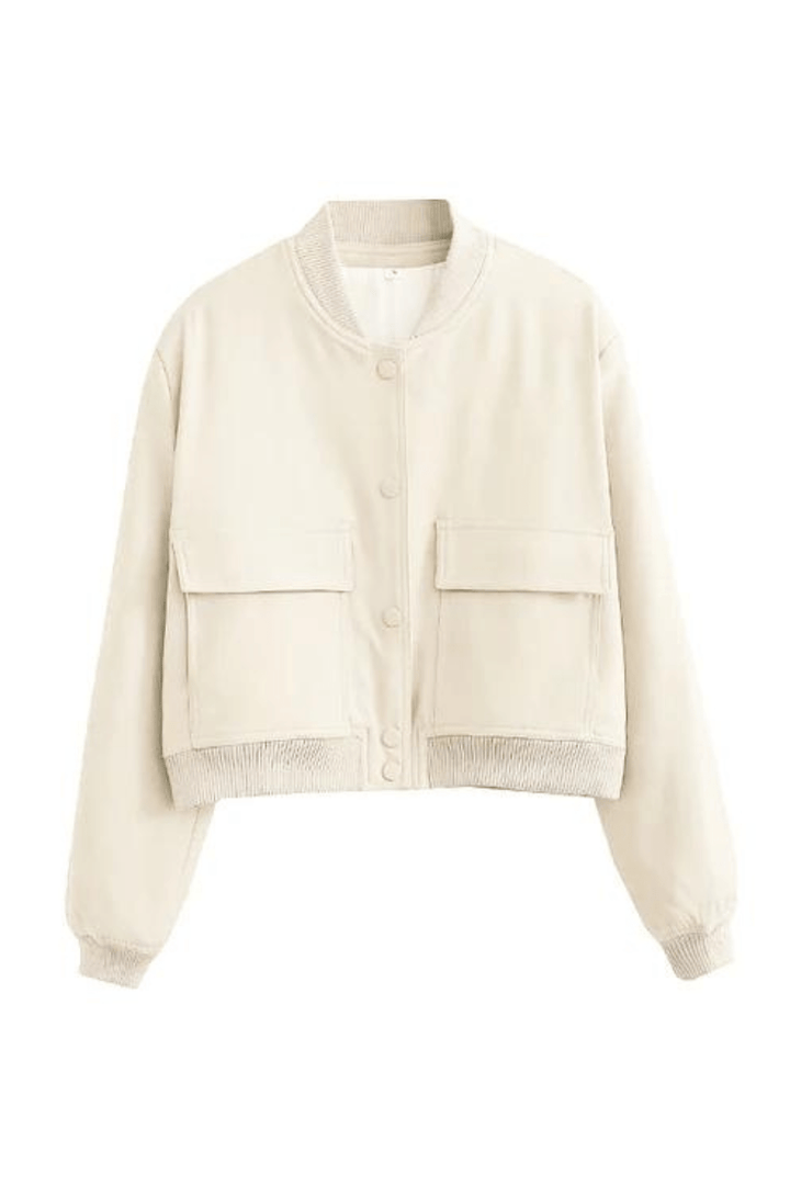Damen Langarmjacke mit Druckknopfverschluss und Fronttaschen