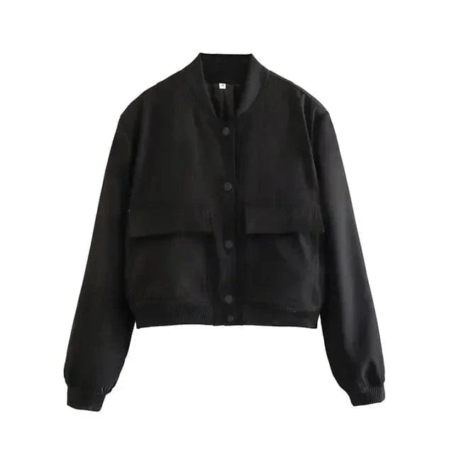 Damen Langarmjacke mit Druckknopfverschluss und Fronttaschen