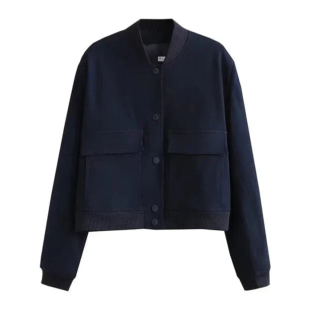 Damen Langarmjacke mit Druckknopfverschluss und Fronttaschen