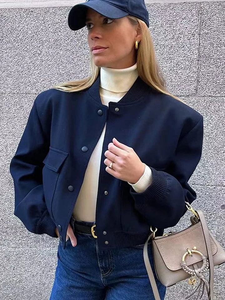 Damen Langarmjacke mit Druckknopfverschluss und Fronttaschen