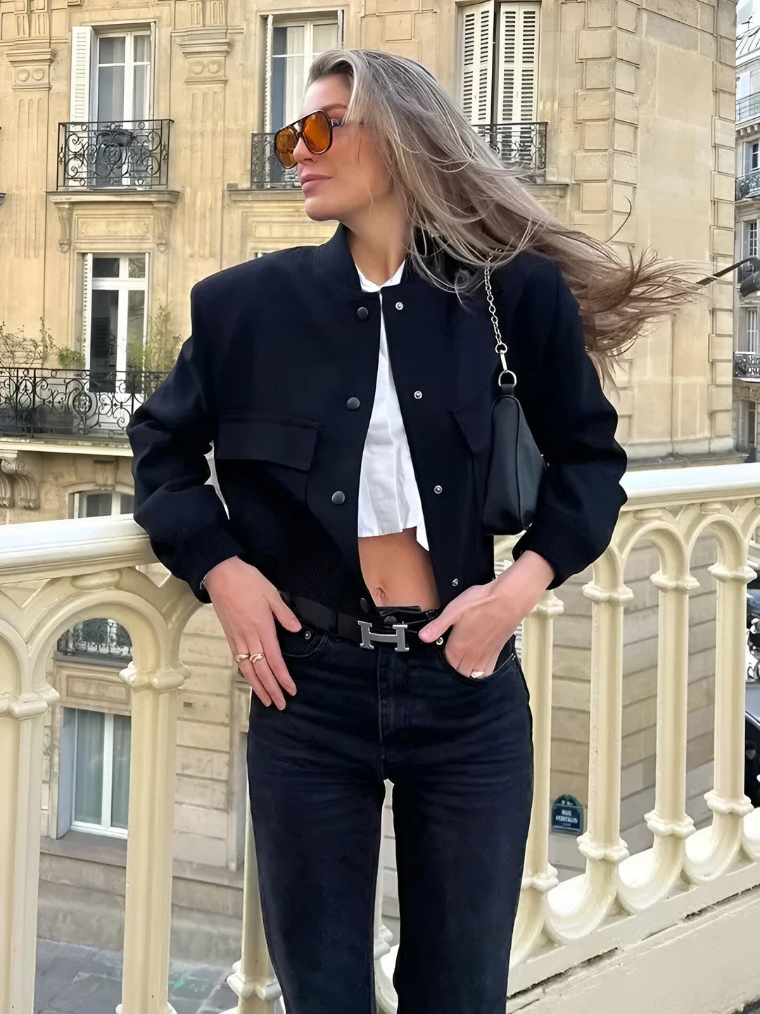 Damen Langarmjacke mit Druckknopfverschluss und Fronttaschen